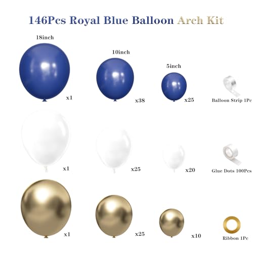 Navy Blue White Gold Balloon Garland Arch Kit, Royal Blue Gold White Balloons for Graduation Anniversary Wedding New Year Birthday Party Decorations — view 2