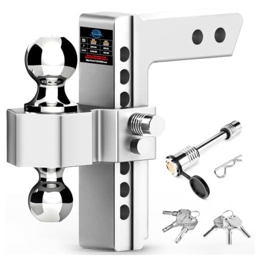 Adjustable Trailer Hitch - Tlvuvmo 8 Inch Drop Hitch for 2 Inch Receiver, Ball Mount Hitch 12,500 LBS, 2" and 2-5/16" Stainless Steel Dual Balls, Aluminum Tow Hitch with Double Anti-Theft Pins Locks