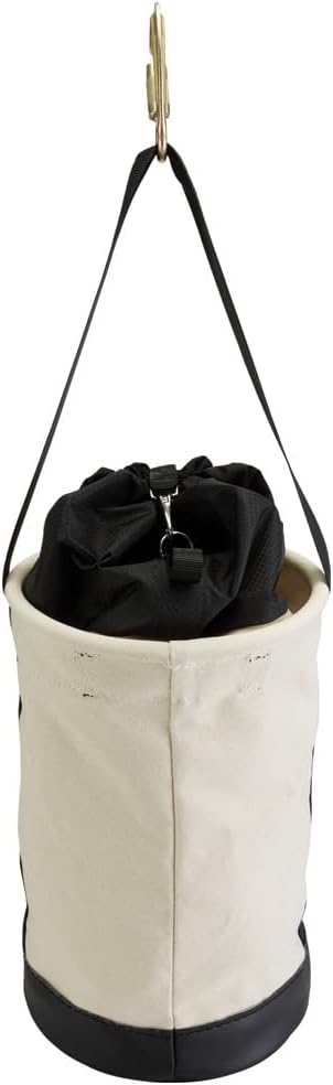 Klein Tools 5114DSC Canvas Bucket, Heavy Duty Drawstring Close Tool Bucket, 17-Inch with Leather Reinforced Bottoms, 100-Pound Load Rated