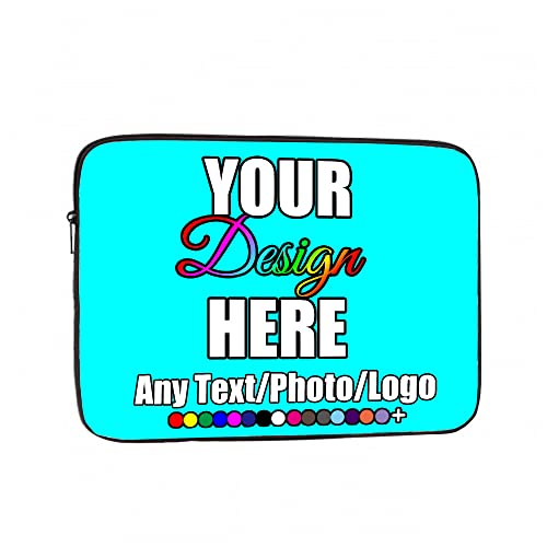 ANGELJUAN Custom Laptop Sleeve Case Customized Text Logo Image Neoprene Carrying Bag for Any Tablet/Notebook for 17 Inch /17.3 Inch Computer Bag, Cyan
