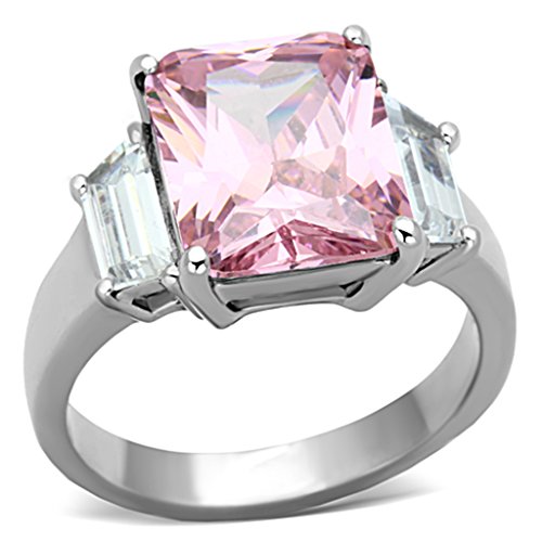 Marimor Jewelry 6.64 Carat Emerald Cut Rose Zirconia Stainless Steel Engagement Ring Womens Size 5-10