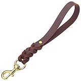 FAIRWIN Leather Short Dog Leash 16' - Short Dog Traffic Lead Leash for Large Dogs Training and Walking(3/4' x 16', Brown)