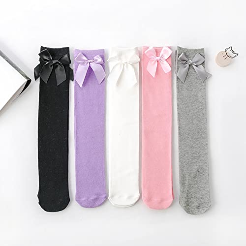 2 Pairs Girls Knee High Bow Socks Long Boot Socks School Uniform Socks Over Calf Socks Bowknot Socks for Kids Black2