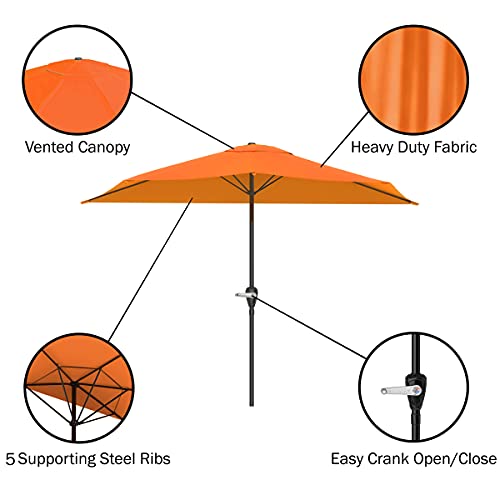 Image of Pure Garden Half Round Patio Umbrella with Easy Crank - Compact 9ft Semicircle Outdoor Shade Canopy for Balcony, Porch, or Deck (Terracotta)