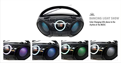 SINGING WOOD, CD Player Boombox, CD/CD-R/CD-RW, Portable w/Bluetooth, USB, AM/FM Radio, Aux Line-Input, Headset Jack, Foldable Carrying Handle and LED Light (Phantom Black) - Thumbnail 3