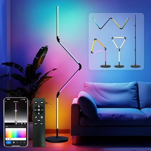 Foldable Corner Floor Lamp with Remote, Smart RGB Floor Lamp with Music Sync and 16 Million DIY Colors, Dimmable, Timer Setting, Modern LED Floor Lamps for Living Room, Bedrooms, and Gaming Rooms Cover