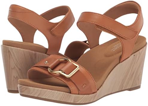 Rockport Women's Briah II Two-Band Wedge Sandal, TAN Leather, 7.5 Wide | Image 6