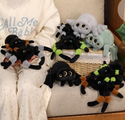 TROYSINC Plüschtier Spinne Kuscheltier, Weich Cartoon Spinne Plüsch Puppe Spielzeug Stofftier Plüschkissen Halloween-Dekoration Für Kinder Geschenk (25cm,Schwarz)