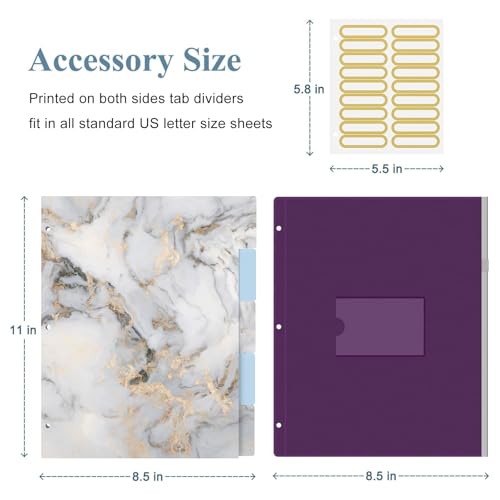 Image of 3 Ring Binder, 3 Inches Round Ring Binder with Clipboard, Dividers Tabs, PVC Zipper Bag Sleeves & to Do List Planners for Women, Men, School, Office Supplies, White Marble
