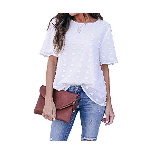 Blooming-Jelly-Womens-Chiffon-Blouse-Summer-Casual-Round-Neck-Short-Sleeve-Pom-Pom-Shirts-Top Blooming Jelly Womens Chiffon Blouse Summer Casual Round Neck Short Sleeve Pom Pom Shirts Top (Large, White)
