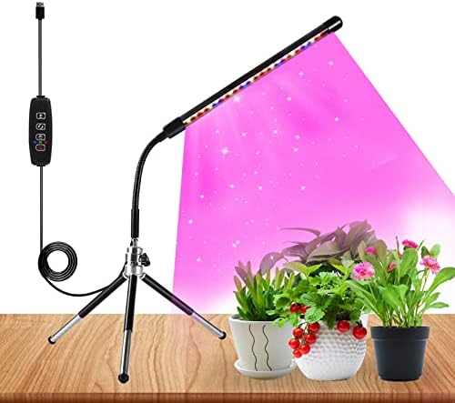 LED Grow Light, Plant Light for Indoor Plants, 20 LEDs Grow Lamp with Small Tripod, 3H/9H/12H Timing Auto On&Off & 3 Switch Modes, Plant Lamp for Seedlings and Succulents (No Adapter)