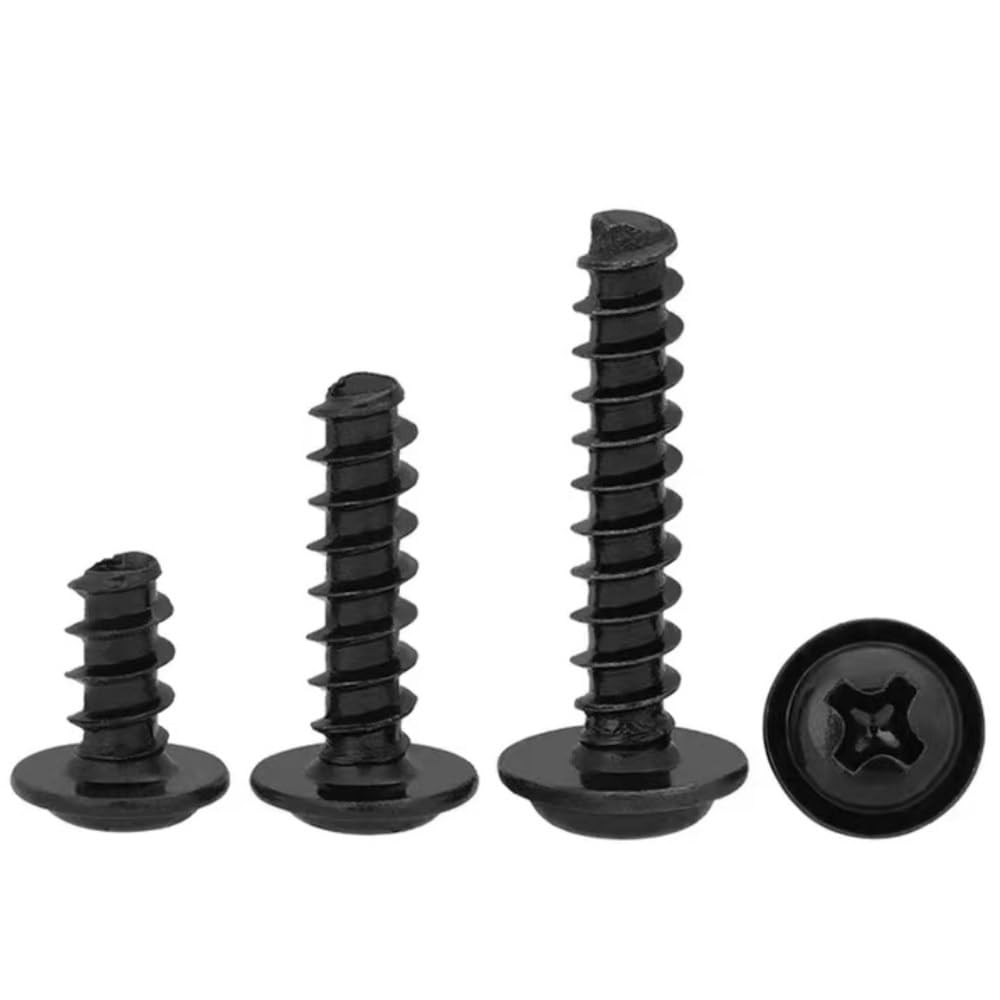 Viti autofilettanti, 200 Pezzi di Viti autofilettanti con Testa Tonda Nera, in Acciaio al Carbonio, Imbottite, M1.4-M4(18mm,M2.6)