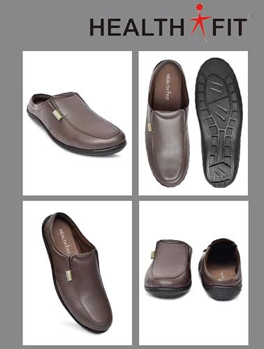 Image of HEALTH FIT Men's Pu Brown Open-Back Diabetic & Orthopedic Footwear HF401BL
