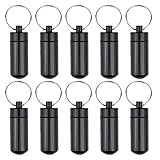 10 Pcs Portable Pill Case, Bantoye Waterproof Aluminum Holders Storage Container with Keychain for Outdoor Camping Traveling, Black