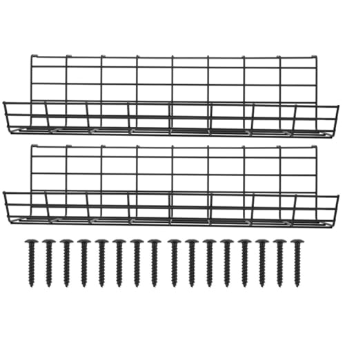 SAFIGLE 2 Piezas Bandeja de Gestión de Cables de Acero Resistente para Escritorio Organizador de Cables Debajo de Mesa Soporte para Cableado Oficina y Hogar Fácil Instalación Color Negro