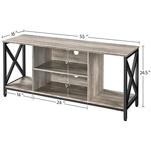 Yaheetech Tv Stand For 65 Inch Tv Console Table With Storage Shelves Cabinet, 55" Wood Entertainment Center For Living Room, Industrial Modern Style Tv Cabinet For Flat Screens, Gray #TOP5