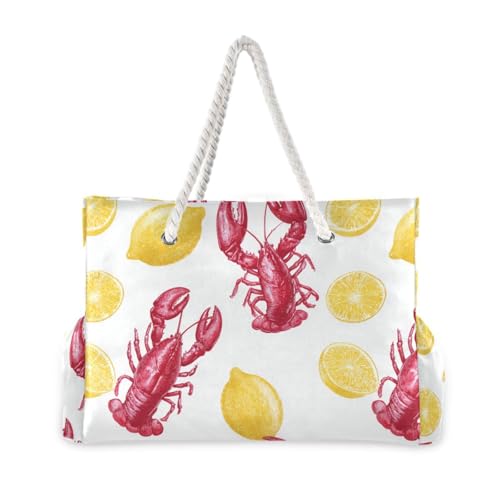 susiyo Red Lobster Lemon Beach Bags for Women Large Travel Tote Bag Waterproof Sandproof Lightweight Swim Pool Bag for Family Outdoor2