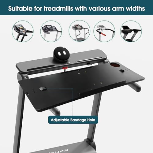 ANZHIRUOSU Universal Treadmill Desk Attachment - Fits Handlebars Up to 34\", Adjustable Laptop Stand for Treadmill Workstations, Cup Holder & Tablet Mount Included
