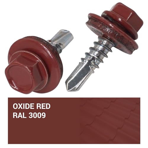SKIR'CO (50 pcs) Roofing Screws, Hex Head, 4.8 x 19 mm Painted Self-Drilling Screws With EPDM Washers (Oxide Red RAL 3009) - Image 4