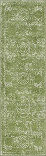 Rugs.com Dover Collection Rug – 6 Ft Runner Green Low-Pile Rug Perfect for Hallways, Entryways