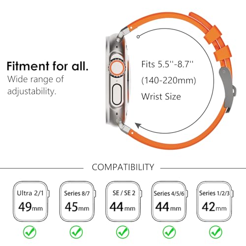 KADES 49mm 46mm 45mm 44mm 42mm(series 3) Compatible with Apple Watch Strap,Men Luxury Liquid Silicone Rubber Band for iWatch Ultra 2/Ultra/SE/Series 10 9 8 7 6 5 4 3 2 1,Titanium/Orange - Image 4