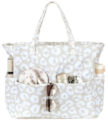 Image of LEDAOU Large Beach Bag Women Waterproof Sandproof Zipper Beach Tote Pool Bag for Swim Gym Grocery Travel with Wet Pocket