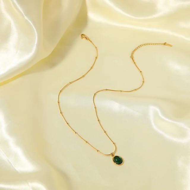 Image of Stone Necklace Set For Women Stylish | Anti Tarnish Waterproof Stainless Steel Chain Pendant Necklaces Jewelry for Love | Gold Plated Jewellery Accessories for Woman & Girls | Birthday Gift for Wife & Girlfriend