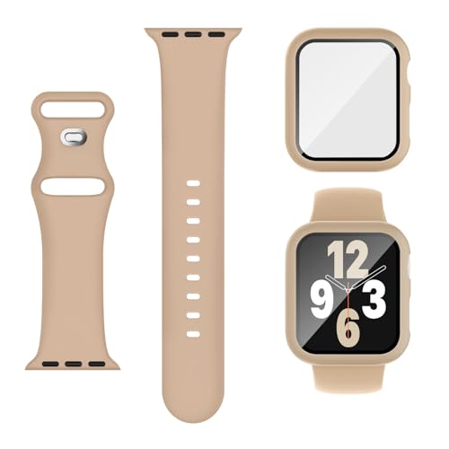 Image of Adorique 3-in-1 Compatible for Apple Watch Band 40mm 41mm 42mm 44mm 45mm 46mm, Soft Silicone Sport Strap for iWatch Series SE 10 9 8 7 6 5 4 3