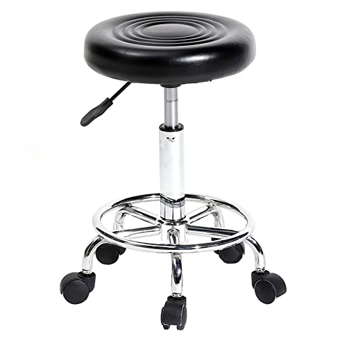 Lowander Hocker Rund mit Rollen, ergonomischer Bürohocker / Bürohocker / Drehhocker mit Sitz - höhenverstellbar - Schwarz Cover