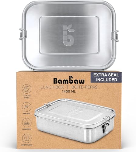 Bambaw Stainless Steel Lunch Box 1400 ml | Compartment Tiffin Box | Leakproof Lunch Box | Eco Friendly Lunch Boxes for Adults | Lunch Box Adults | Tiffin Box 1400 ml | Sandwich Boxes for Adults