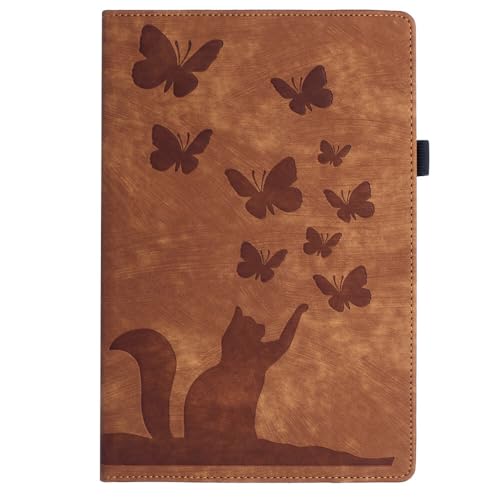 Étui iPad 7 génération 10.2 housse marron chat et papillon antichoc