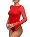 MANGOPOP Women's Boat Neck Bell Sleeve Bodysuit Sexy Sheer Mesh Double Lined Body Suits Going Out Tops (Red, X-Large)