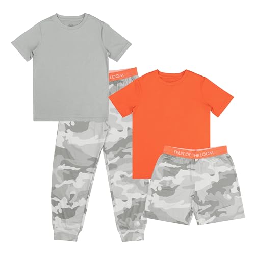 Fruit of the Loom Boy's Getaway Loose Fit 4-piece Pajama Set, OrangeCamo, 4/5 - image 1