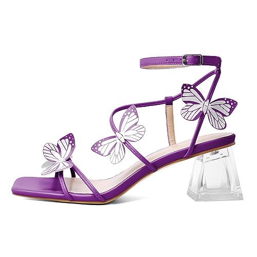 Image of Zamikoo Women's Heeled Sandals Square Open Toe Ankle Strap Block Heels Strappy Clear Heels Chunky Low Heels