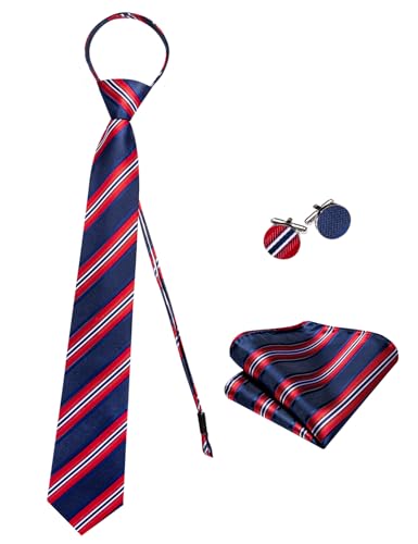 Image of Hi-Tie Zipper Ties for Men Pre-tied Tie Set Lapel Pin Pocket Square and Cufflinks Formal Business Wedding Adjustable Necktie