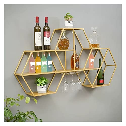 Casier à vin mural hexagonal en métal rustique avec 3 supports verres - 2