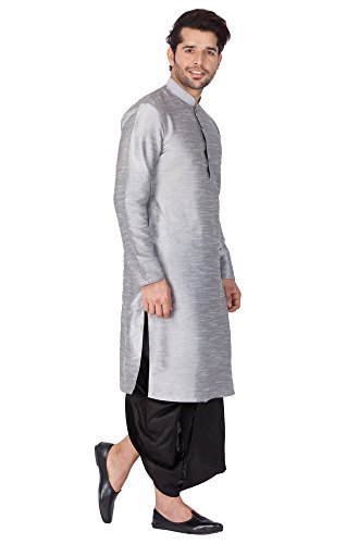 Image of Vastramay Men's Brown Silk Blend Kurta and Gold Dhoti Pant Set - Traditional Ethnic Wear for Weddings, Festivals & Celebrations