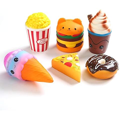 KINGYAO 6pcs Slow Rising squishies Squishy Toys Jumbo squishies, Hamburger Popcorn Cake Ice Cream Pizza Kawaii Squishy Toys or Stress Relief Squeeze Toys Party Favors for Kids Adults Decorative Props Cover