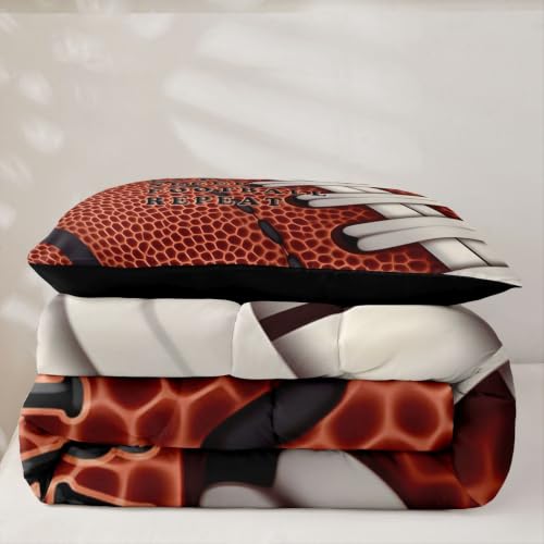 Image of Feelyou Football Comforter Set Twin Size Rugby Bedding Set for Kids Boys Girls Eat Sleep Sports Theme Duvet Quilt Bedroom Decor Microfiber 2 Pcs with 1 Pillow Case
