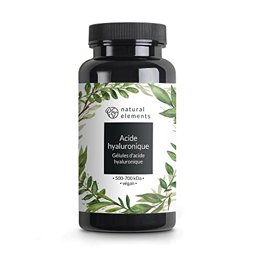 Gélules Acide hyaluronique pur – fortement dosées avec 500 mg – 500–700 kDa – 90 gélules – produit testé en laboratoire et végan