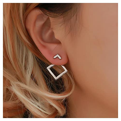 Allereya Vintage Quadratische Ohrjacken Ohrringe Geometrische Quadratische Ohrringe Hohle Quadratische Ohrstecker Ohrringe Silber Vorne Hinten Ohrringe Schmuck Für Frauen Und Mädchen (silber) Cover