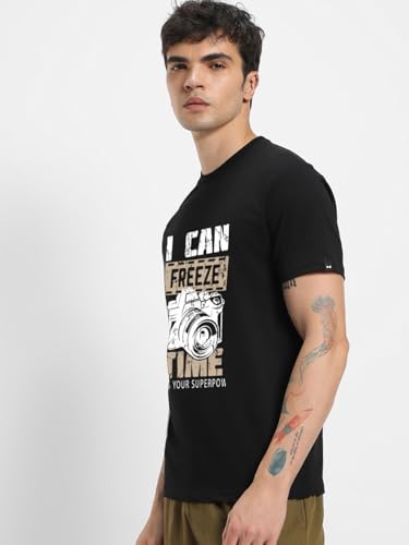 Image of Bewakoof Men's Graphic Print Regular Fit Half Sleeve Round Neck Pure Cotton T-Shirt