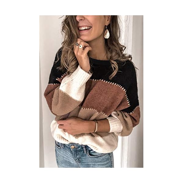 Angashion-Womens-Sweaters-Casual-Long-Sleeve-Crewneck-Color-Block-Patchwork-Pullover-Knit-Sweater-Tops Angashion Women's Sweaters Casual Long Sleeve Crewneck Color Block Patchwork Pullover Knit Sweater Tops Black M