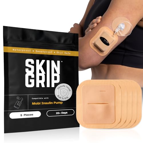 Skin Grip Tandem Mobi Adhesive Pocket Patch with Cutout 5 Pack Waterproof & Sweatproof Pocket Case Replaces Original Patch Lasts 6+ Days Skin-Friendly (Tan)