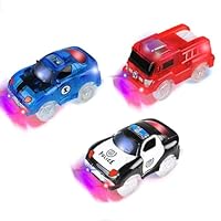 Glühen Tracks Autos-Spielzeugautos 3-Pack Tracks Autos mit 5 LED Blinklichten Magic Track Spielzeug, Zubehör kompatibel mit den meisten Tracks für Alter 3 4 5 6 7 Kinder