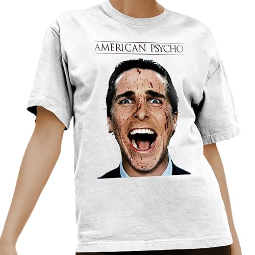 American Psycho Bloody Patrick Bateman Mens and Womens Short Sleeve T-Shirt (White Large)