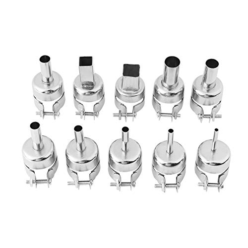 Diyeeni Heat Gun Nozzles Kits,10pcs/Set 3/4/5/6/7/8/10/12mm Round+ Stainless Steel Welding Nozzles for Hot Air Soldering Station Repair Tools,Support 850/850A /852/852D/852D+