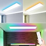 IEGLED 3 x LED Panel 120x30cm Deckenlampe Flach Dimmbar mit Fernbedienung, 40W 4400LM Deckenpanel mit RGB Backlight, 3000K-6500K LED Deckenleuchte für Wohnzimmer, Büro, Schlafzimmer, Weiß