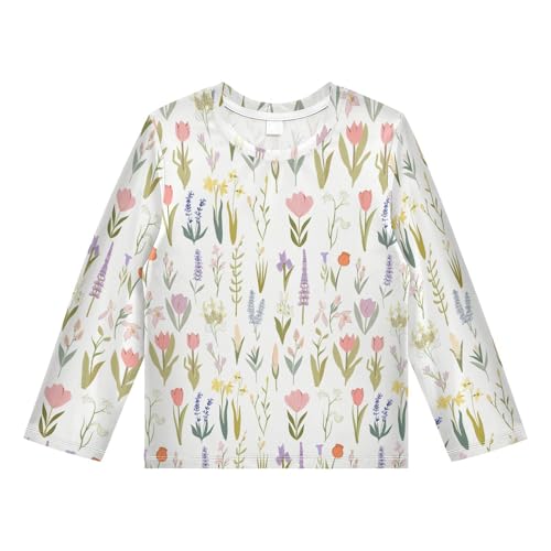 Colorful Wildflower Pattern Boys Rash Guard Swim Shirts Long Sleeve UPF 50+ Quick Dry Sun Protection Shirt Swimwear Surf Tops for Toddler Kid Girl Fishing Swimming Outdoor 4T