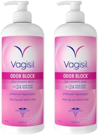 Vagisil Feminine Wash for Intimate Area Hygiene, Odor Block, Gynecologist Tested, Hypoallergenic, 16.9 oz with Pump (Pack of 2)